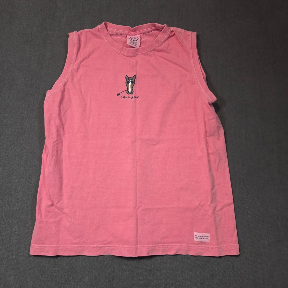 Life is Good Muscle Tee Womens Medium Pink Horse Graphic Sleeveless Tank